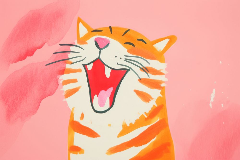 Illustration minimal of a tiger sing a song cartoon animal creativity.