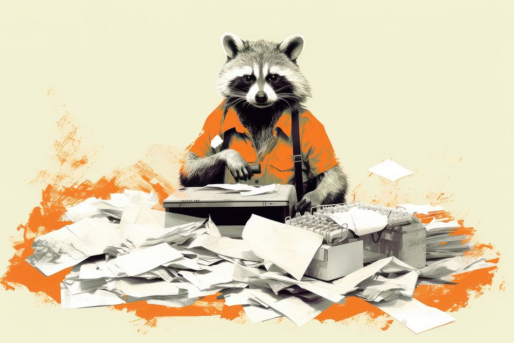 Business raccoon working on the table animal mammal paper.