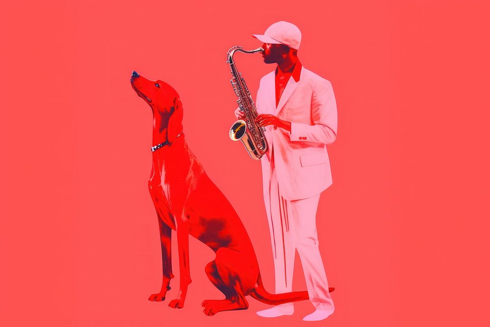 Illustration minimal of 2 dog playing saxophone animal mammal adult.