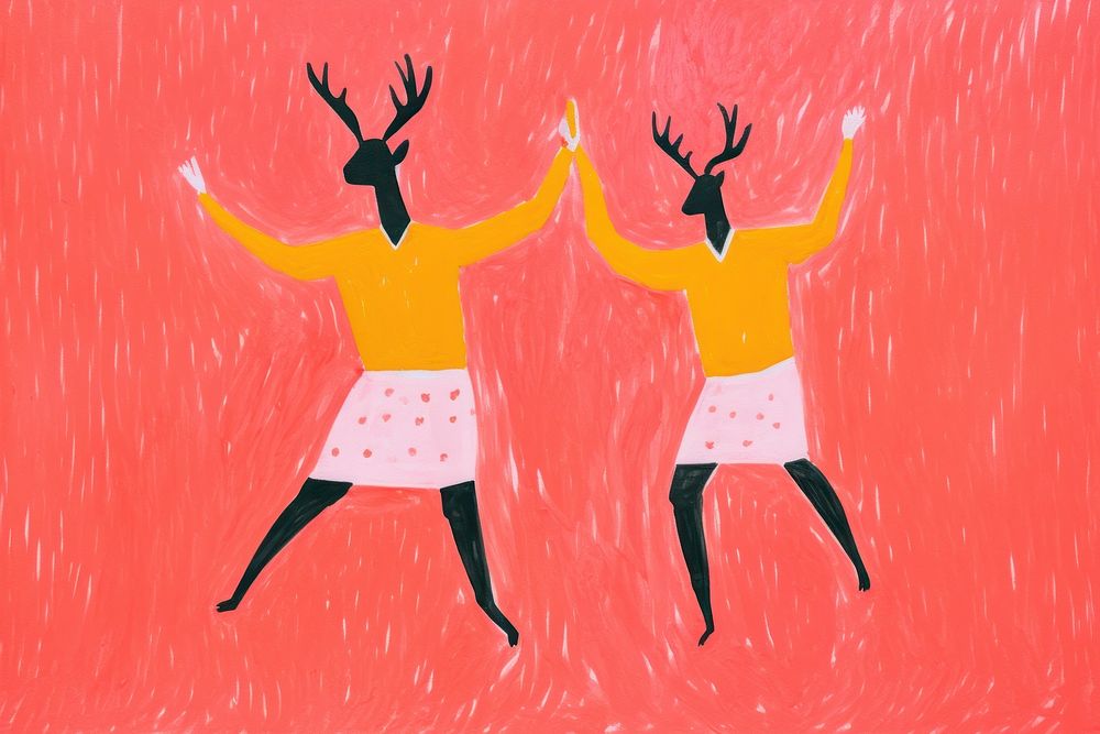 2 deer dancing art painting representation.