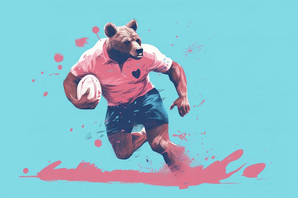 Bear playing rugby sports mammal ball.