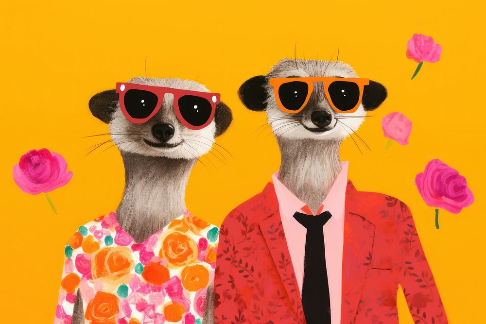 Couple meerkat in their wedding sunglasses animal mammal.