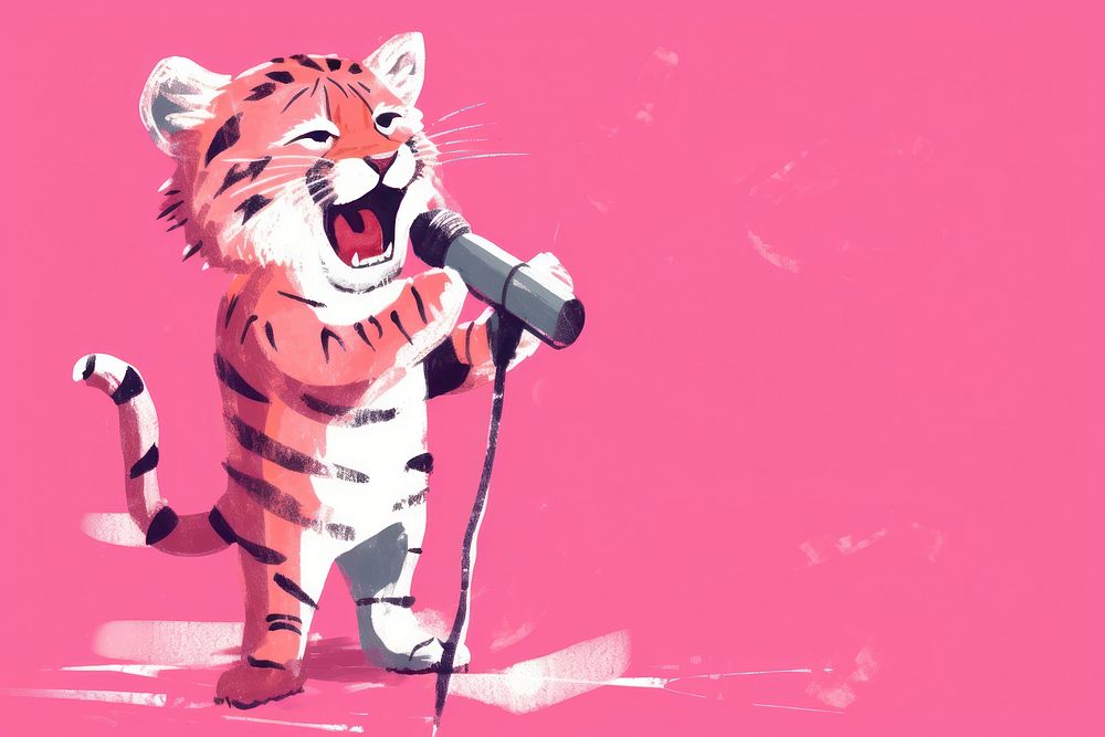 Illustration minimal of a tiger holding microphone animal mammal creativity.