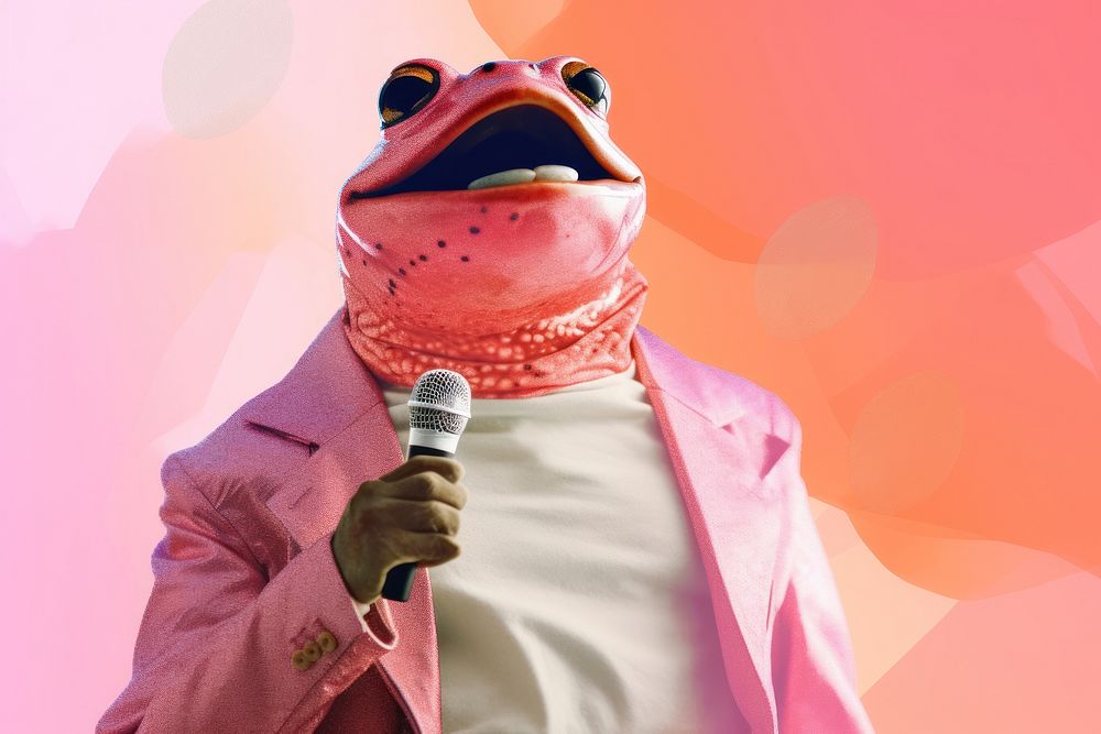 Toad rapper singing with microphone cartoon representation protection.