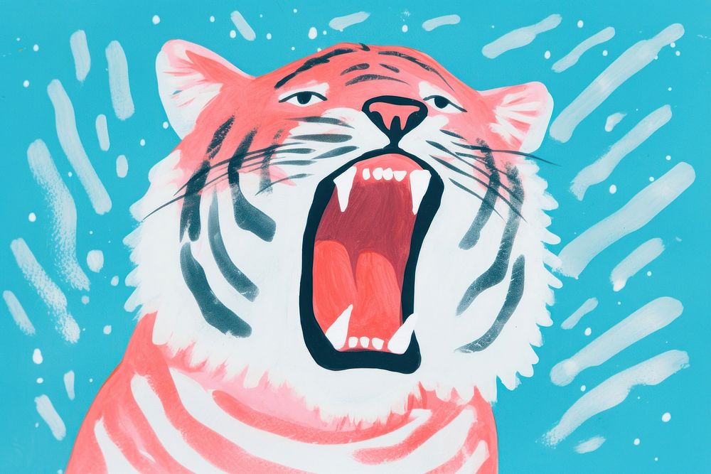 Illustration minimal of a tiger sing a song animal mammal art.