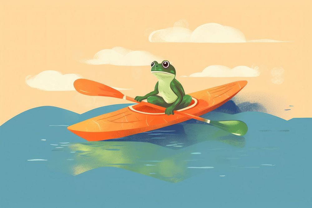 Frog paddling kayak vehicle canoe boat.