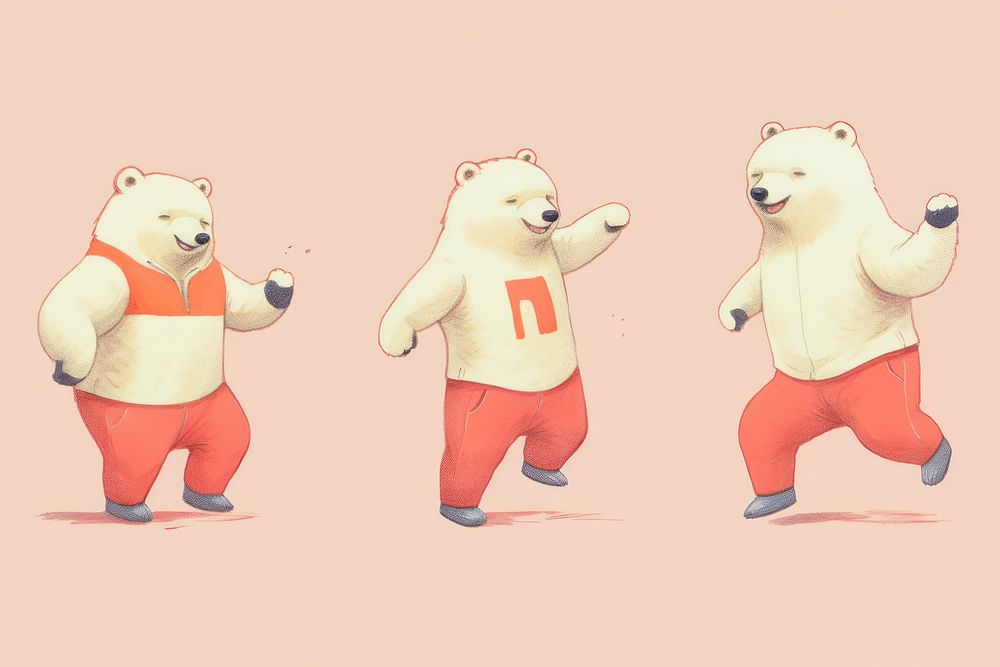 Illustration minimal of 4 bear dancing with music mammal representation standing.
