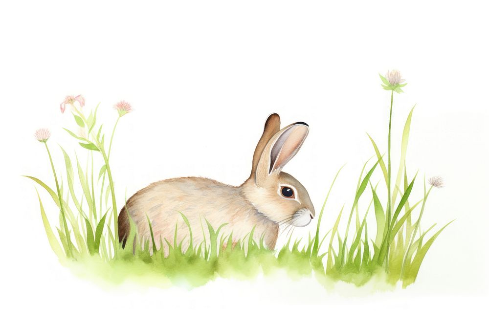 Rabbit with grass and flower animal rodent mammal.