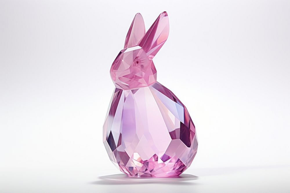 Rabbit shape gemstone crystal white background.