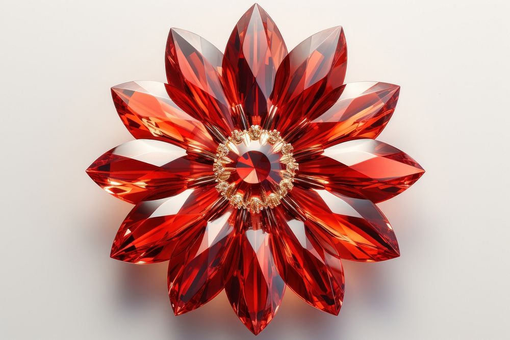 Red sun flower gemstone jewelry brooch.