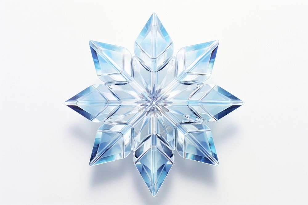 Snowflake shape gemstone crystal white background.