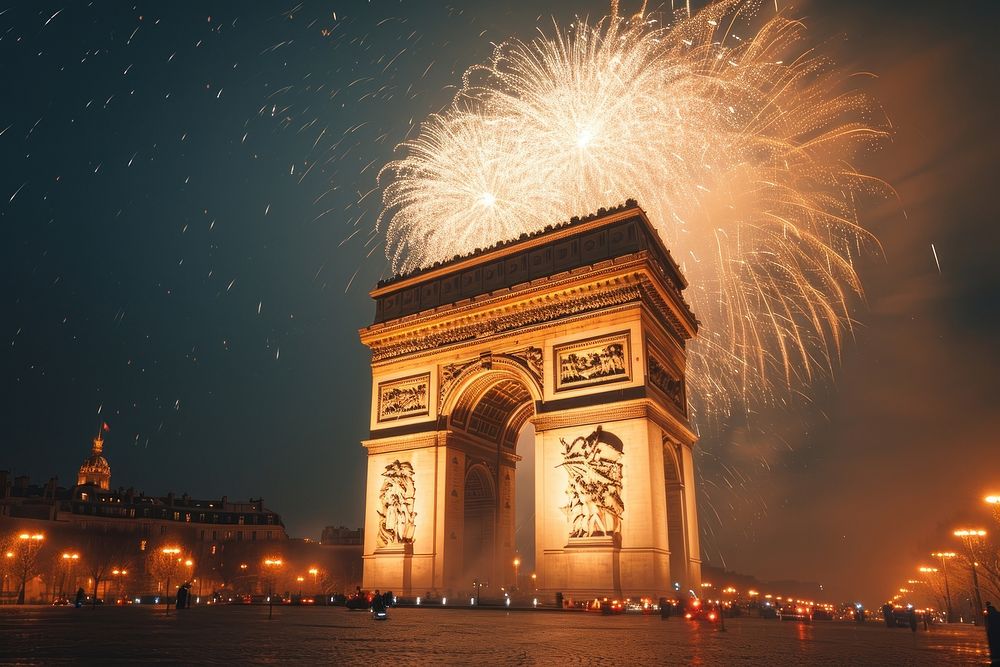 Fireworks architecture landmark building. AI generated Image by rawpixel.