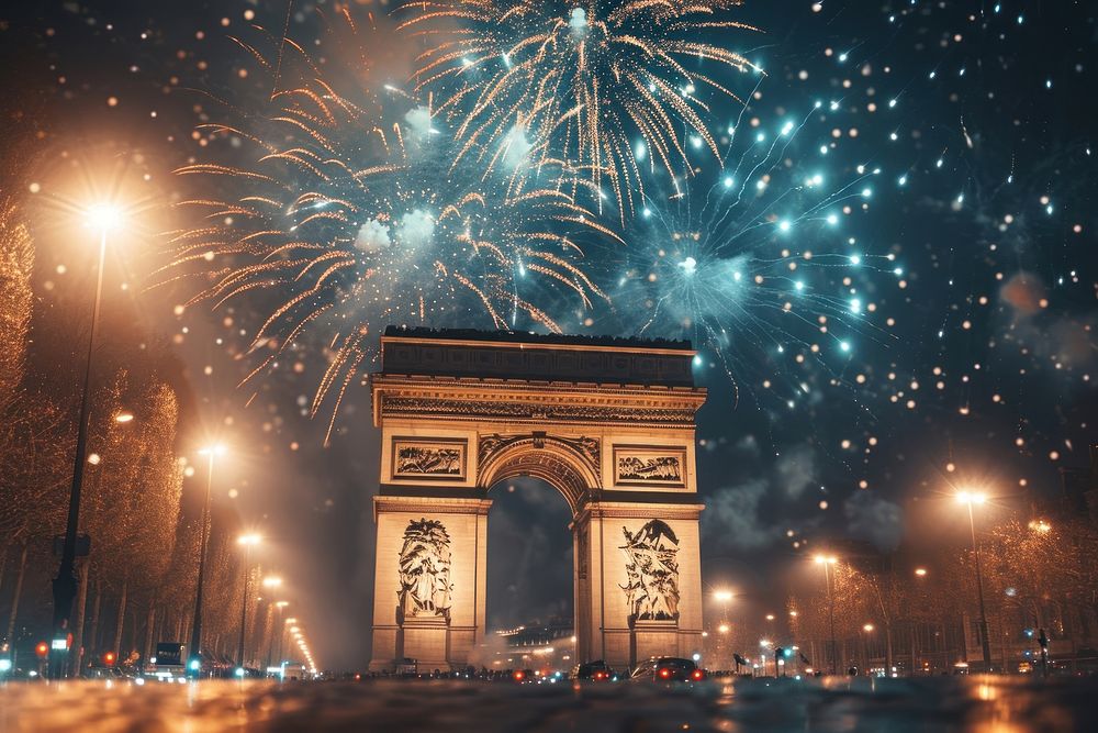Fireworks landmark architecture illuminated. AI generated Image by rawpixel.