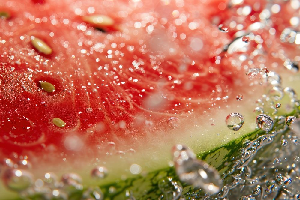 Sparking water with watermelon plant fruit rain.