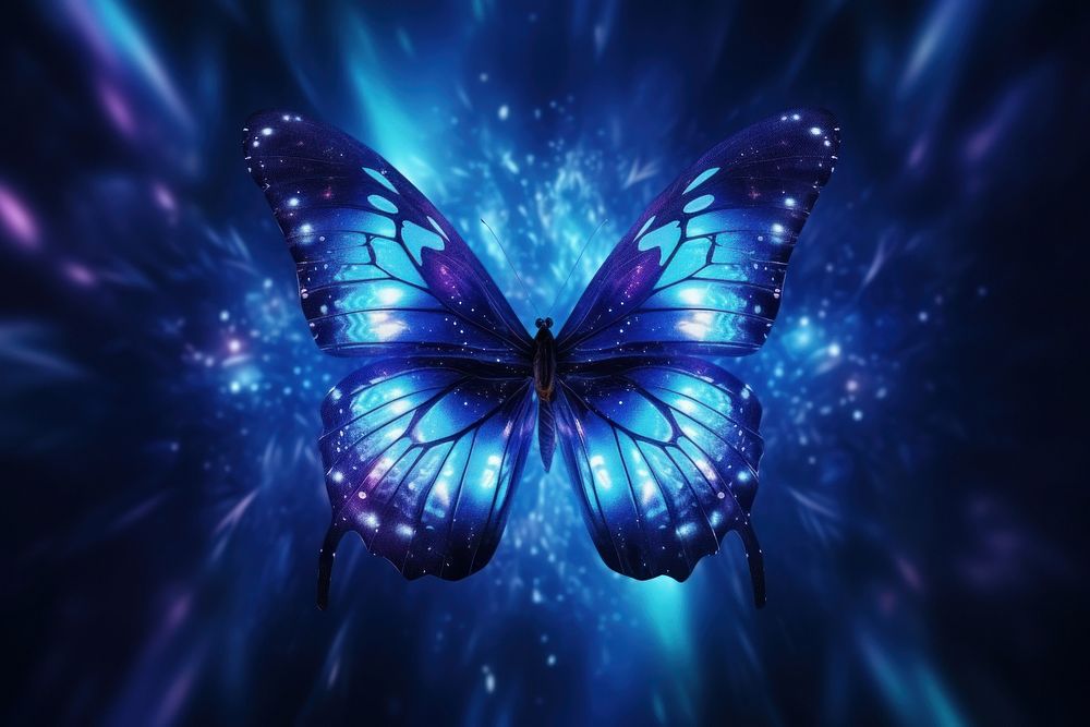 Butterfly glowing blue neon abstract | Premium Photo Illustration ...