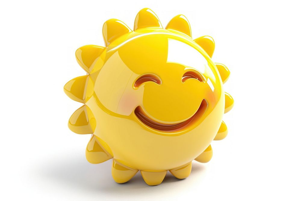 Cute smiling sun Chrome material shape toy white background.
