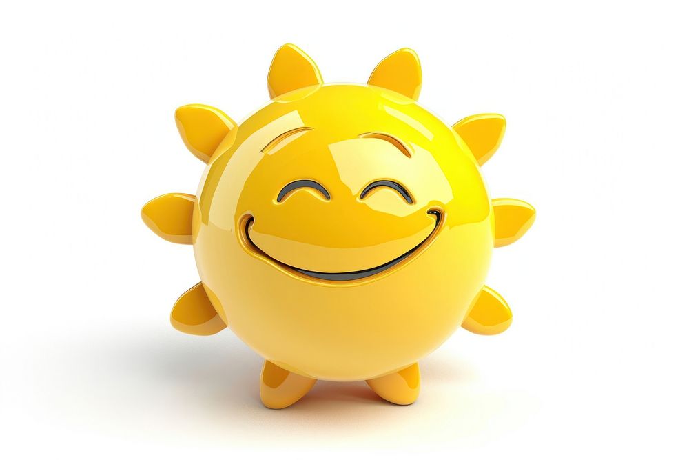 Cute smiling sun Chrome material toy white background anthropomorphic.