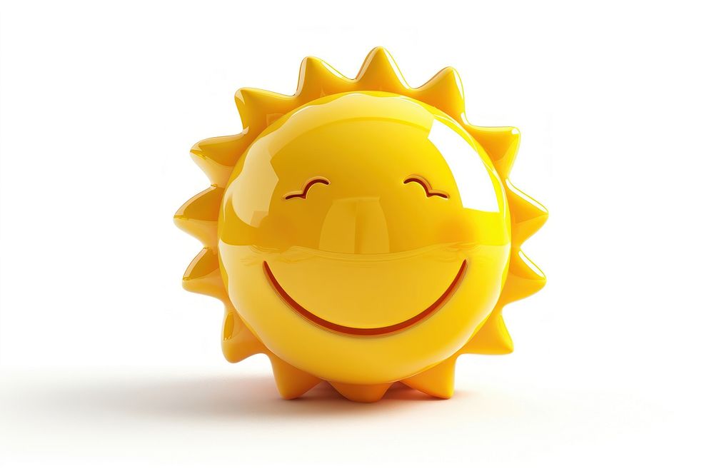 Cute smiling sun Chrome material shape white background anthropomorphic.