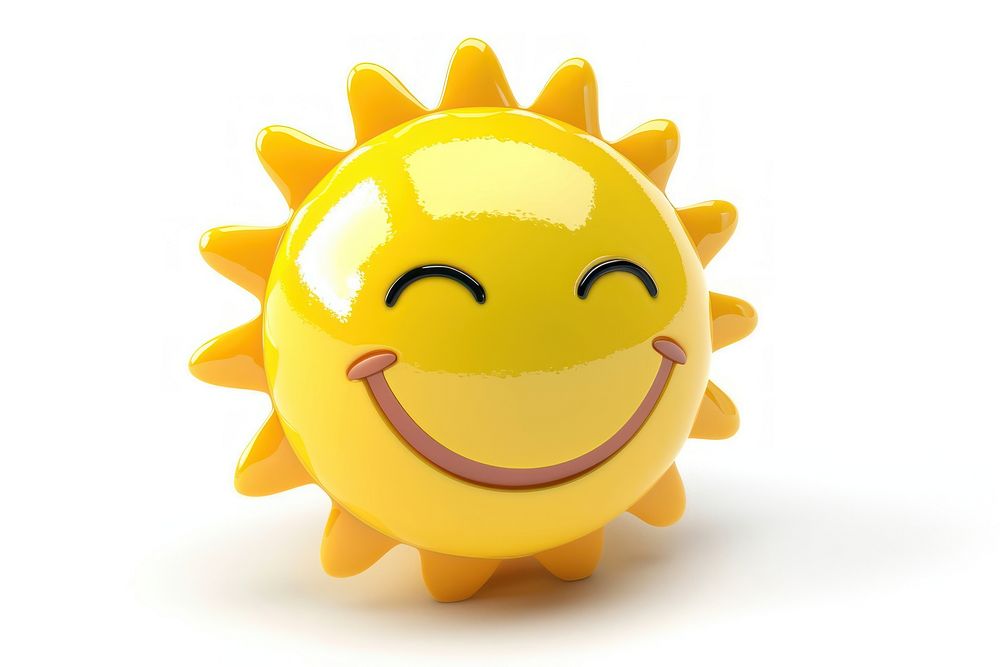 Cute smiling sun Chrome material shape toy white background.
