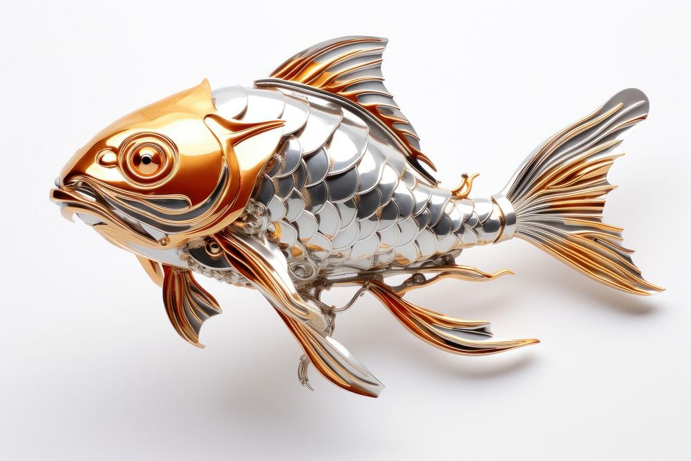 Koi fish Chrome material goldfish animal white background.