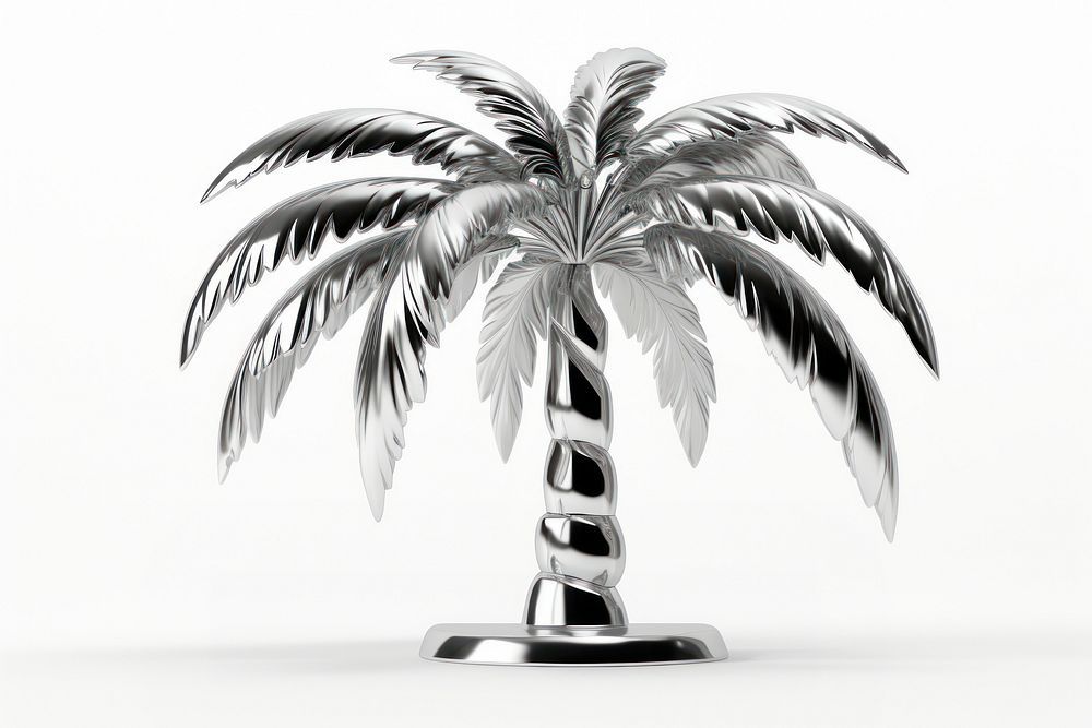 Palm tree Chrome material plant white background monochrome.