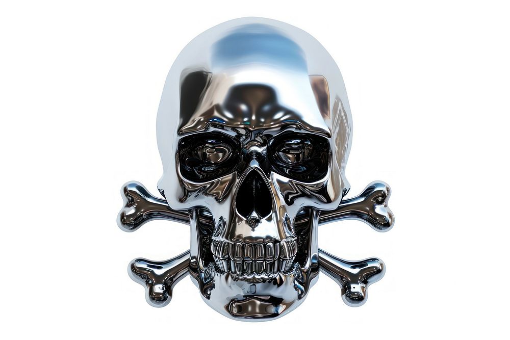Pirates skull Chrome material silver white background clothing.