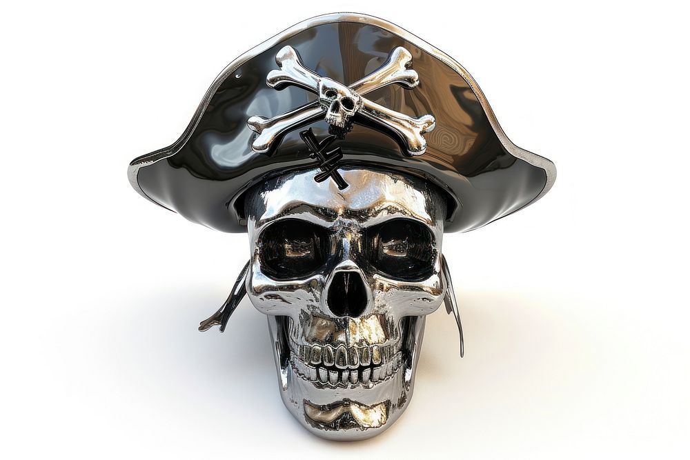 Pirates skull Chrome material white background headwear headgear.