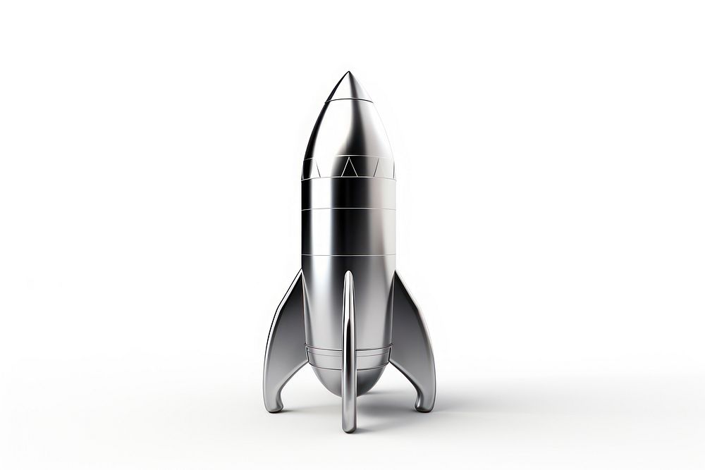 Rocket Chrome material missile white background spacecraft.