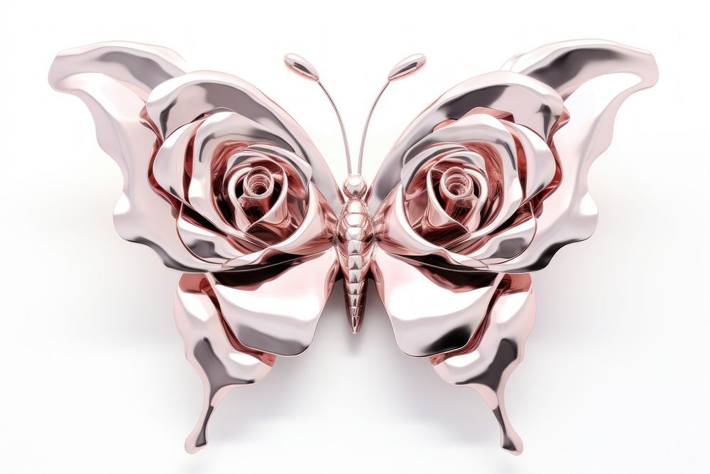Rose and butterfly Chrome material flower brooch plant.