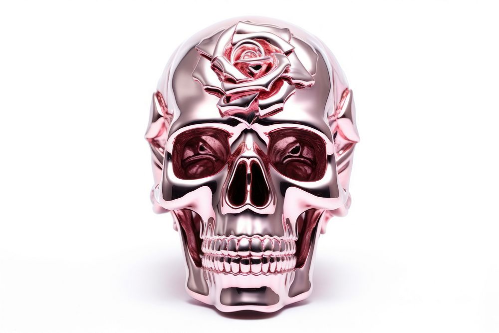 Rose in skull Chrome material white background celebration creativity.