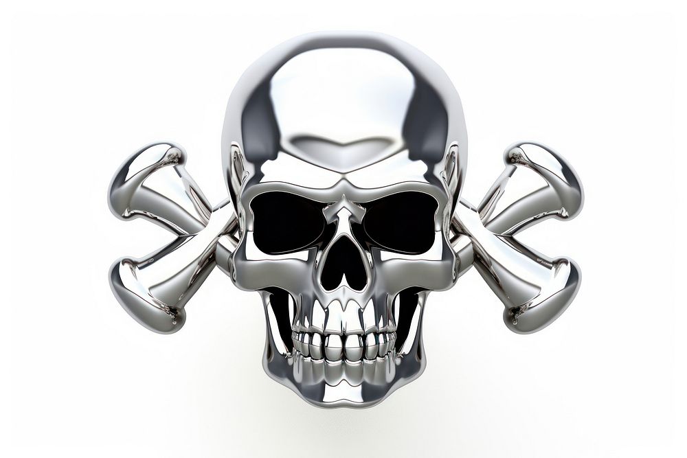 Skull with cross-bone Chrome material silver white background accessories.