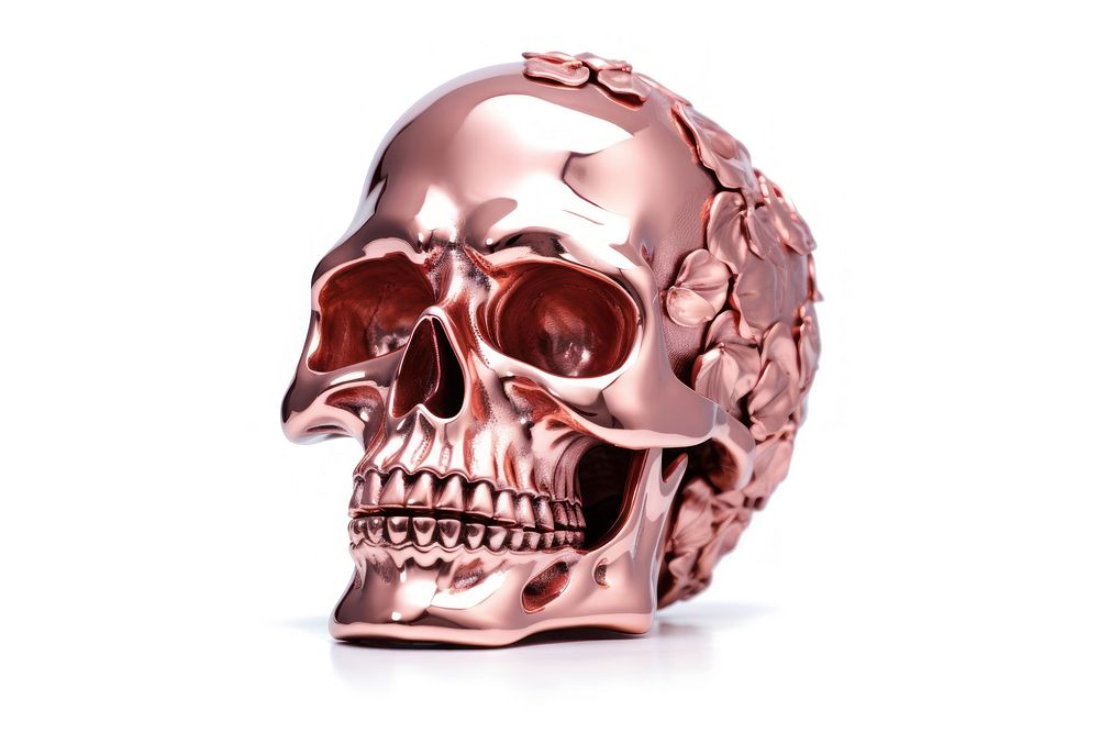 Skull with rose Chrome material white background anthropology jewelry.