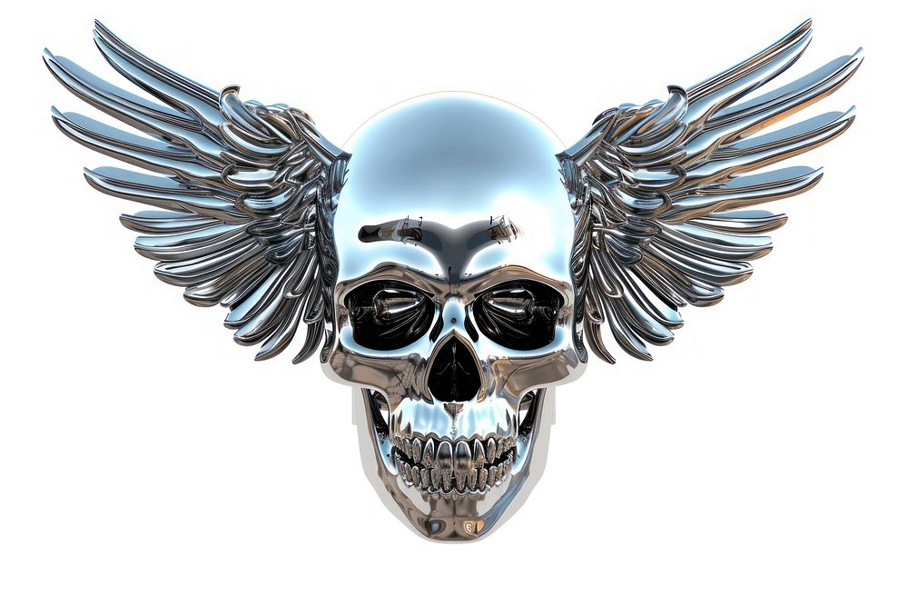 Skull with wings Chrome material white background representation disguise.