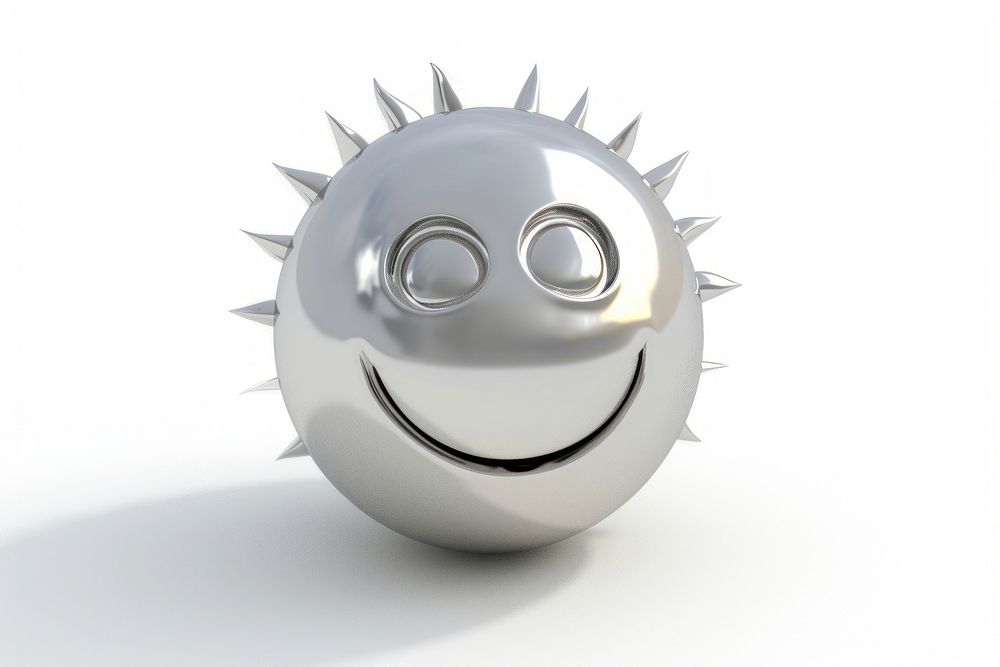 Smiling sun Chrome material silver shape shiny.