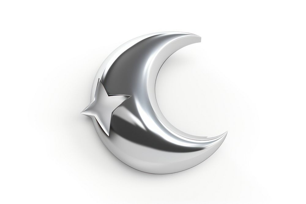 Star and moon in Chrome material silver shape shiny.