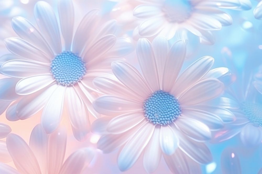 Pastel 3d blue daisy holographic pattern flower petal.