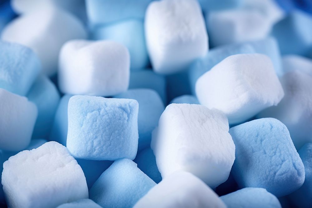 Aes thetic blue fluffy mashmallows ice confectionery backgrounds.