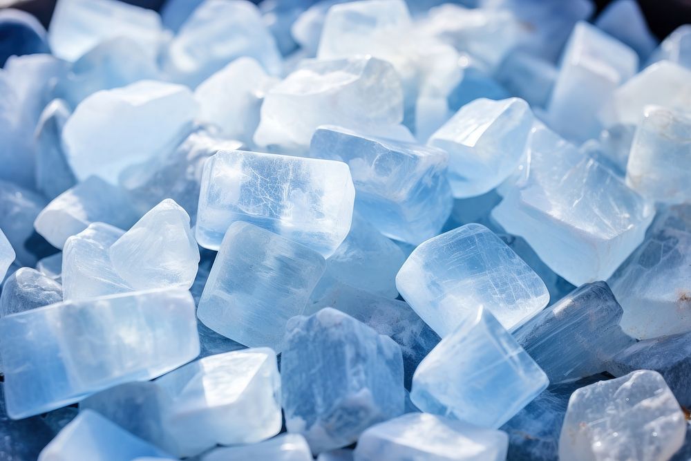 Aesthetic natural stone is blue aquamarine crystal mineral quartz.