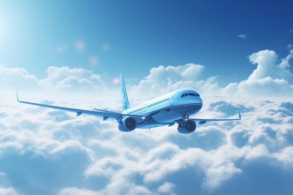 Blue sky and cloudy with airplane aircraft airliner vehicle.