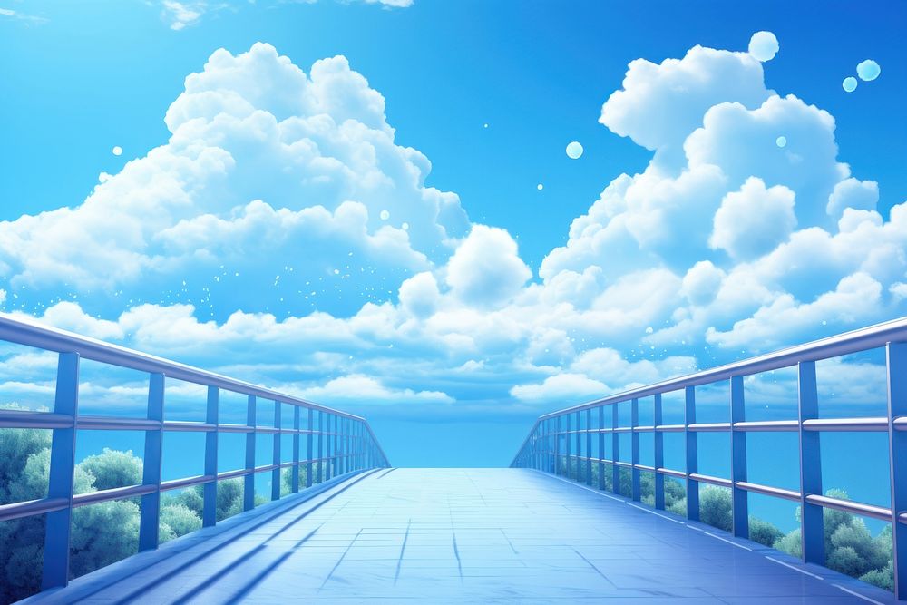 Blue sky and railing and path outdoors horizon nature.