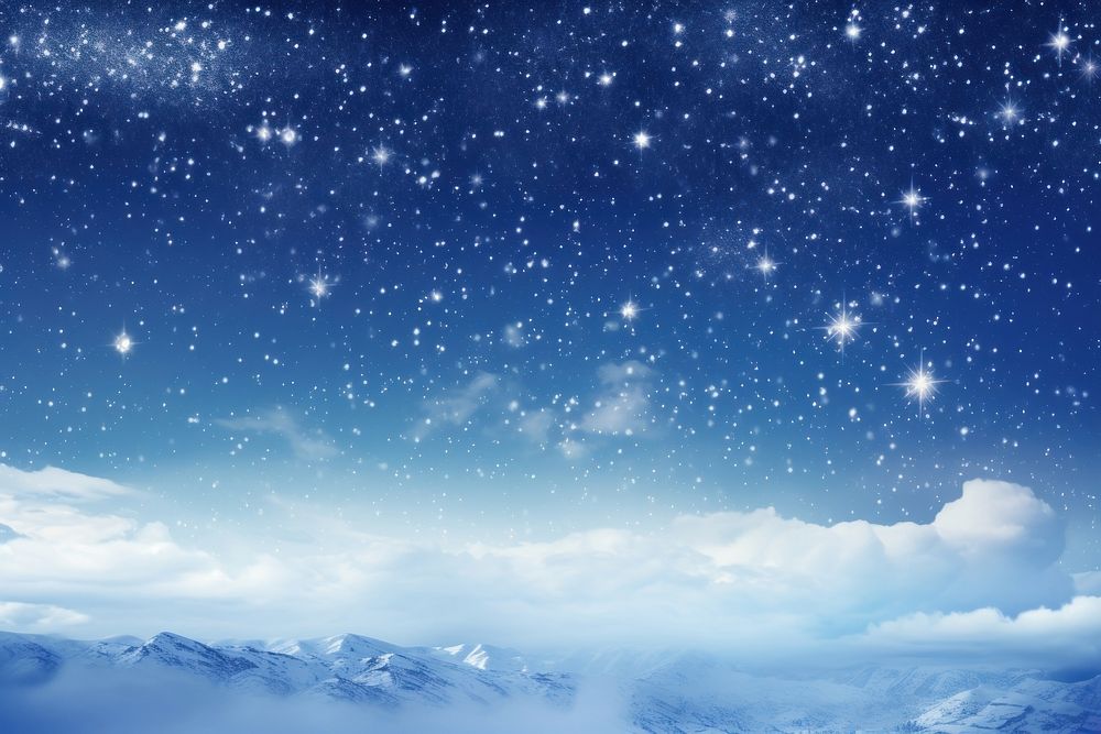 Blue sky and snowflakes outdoors nature night.