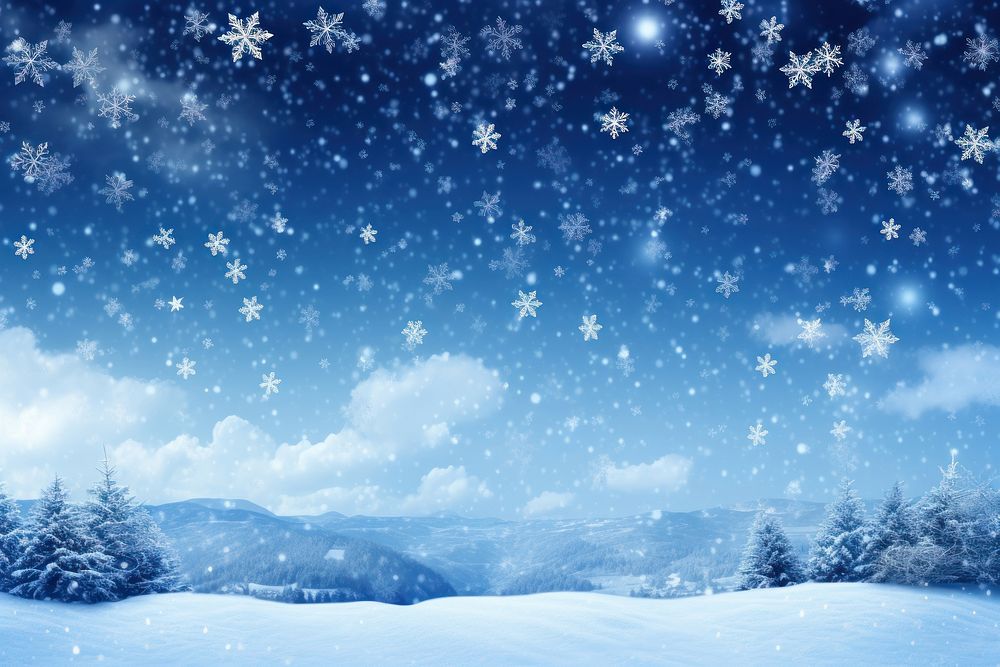 Blue sky and snowflakes outdoors nature night.