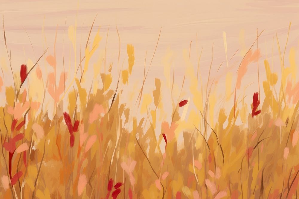  Field of grass flowers aesthetic of autumn and fall backgrounds outdoors painting. AI generated Image by rawpixel.