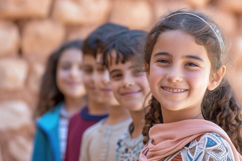 Group of elementary Lebanon student smiling child smile.