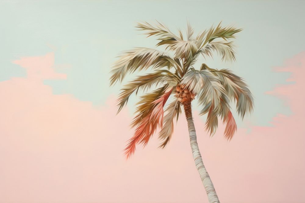  Palm tree with tropical flowers outdoors painting plant. AI generated Image by rawpixel.
