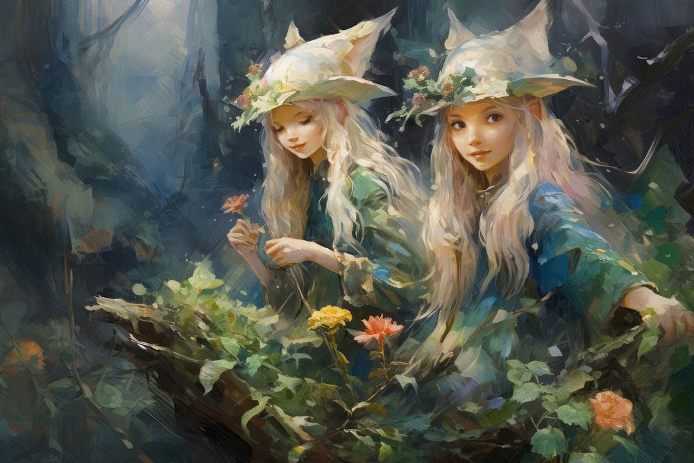 Elves painting portrait plant.