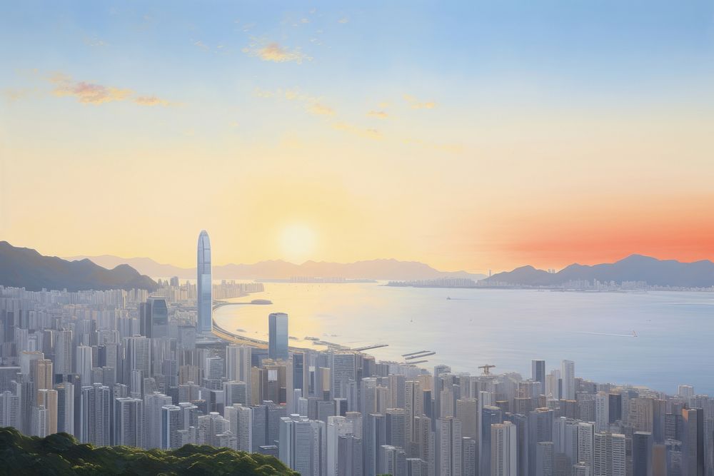 Hongkong landscape city architecture.