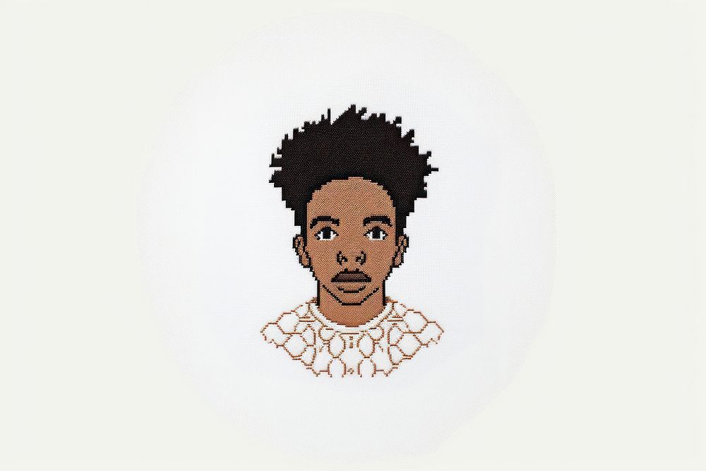 African american boy in embroidery style portrait drawing sketch.