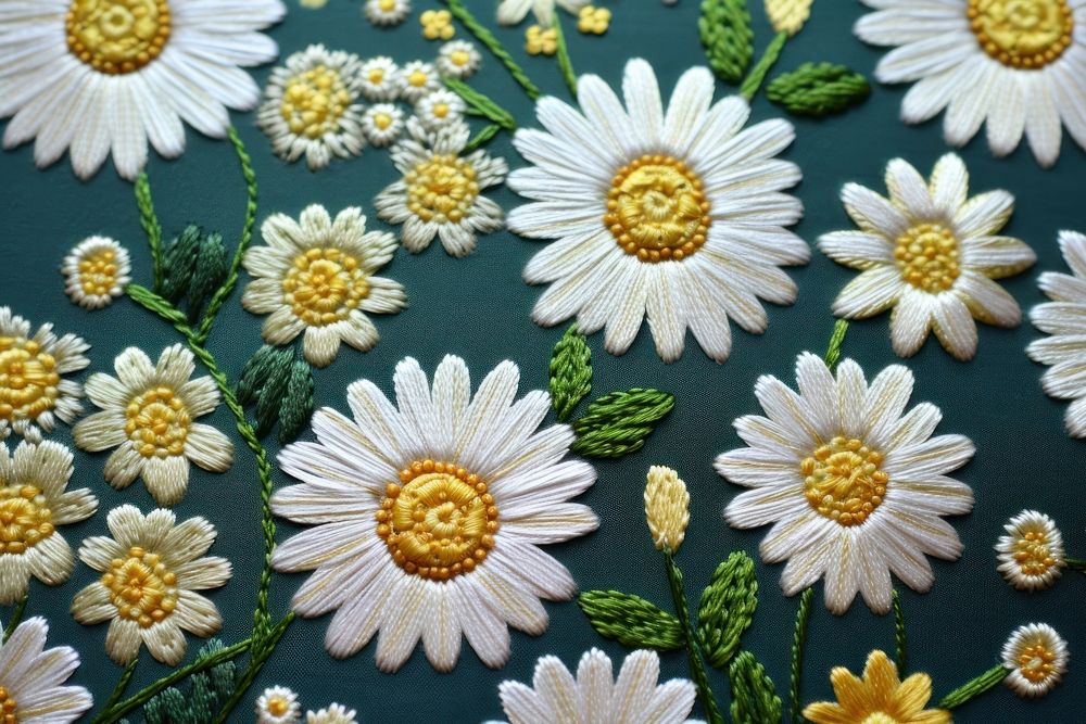 Daisy in embroidery style pattern flower plant.