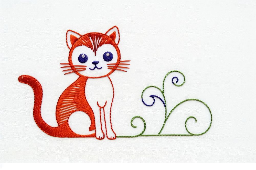Kitten in embroidery style pattern textile animal.